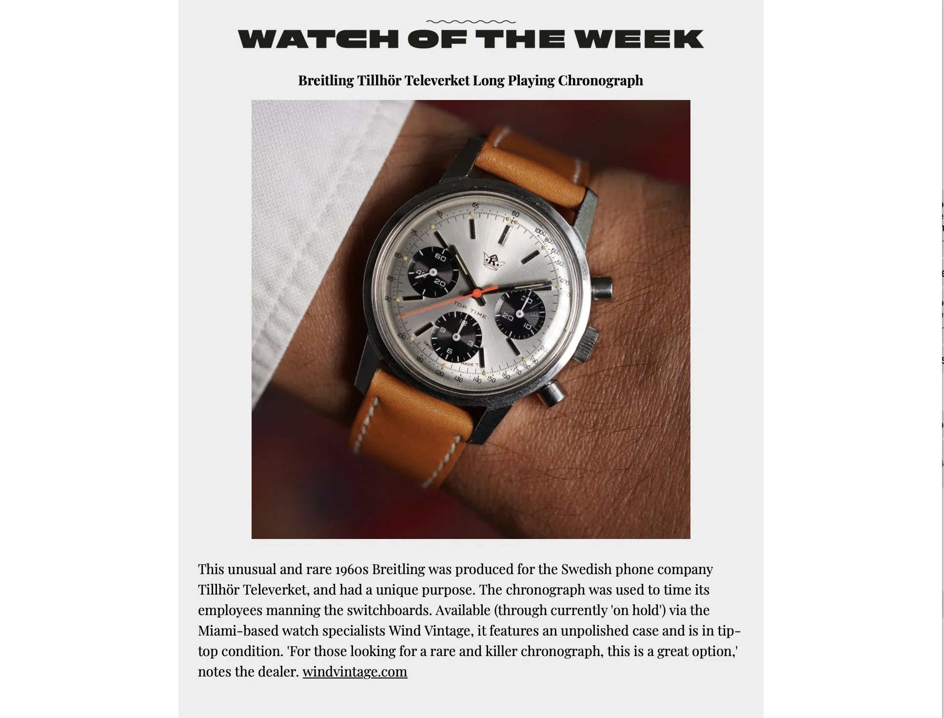Esquire: Wind Vintage Featured in Watch of The Week — Wind Vintage